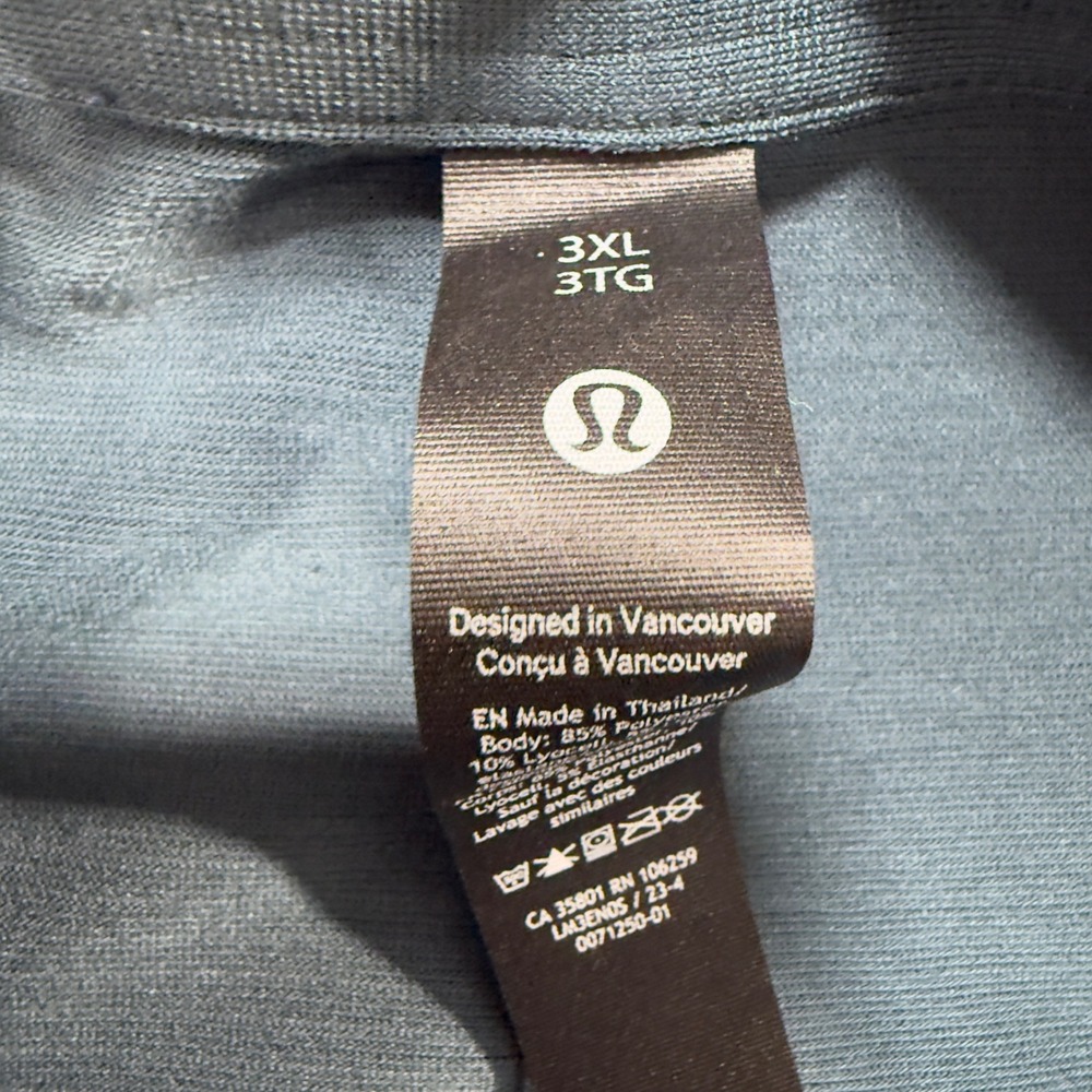 Lululemon‎ Evolution Polo Mens 3XL Iron Blue Short Sleeve Slim Fit Stretch Shirt - Picture 3 of 8
